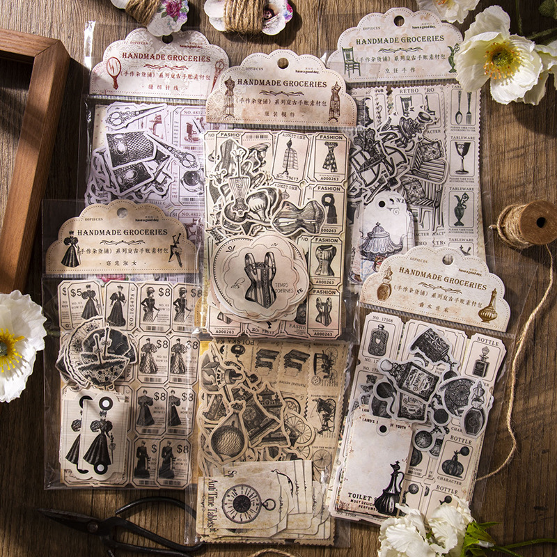60 pcs Vintage Stickers+materi - Vintage Junk Journal Scrapbooking Paper 评论和价格