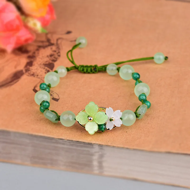 Green Jade Flower Bracelet Amu - Beading 评论和价格
