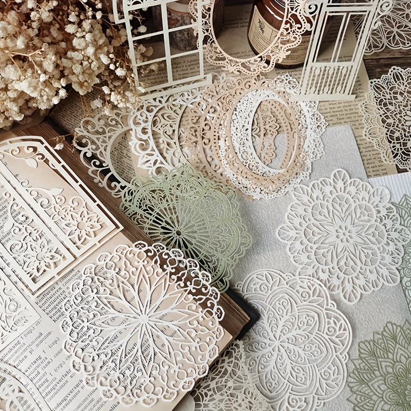 10 pcs Vintage Lace Hollow Mat - Vintage Junk Journal Scrapbooking Paper 评论和价格