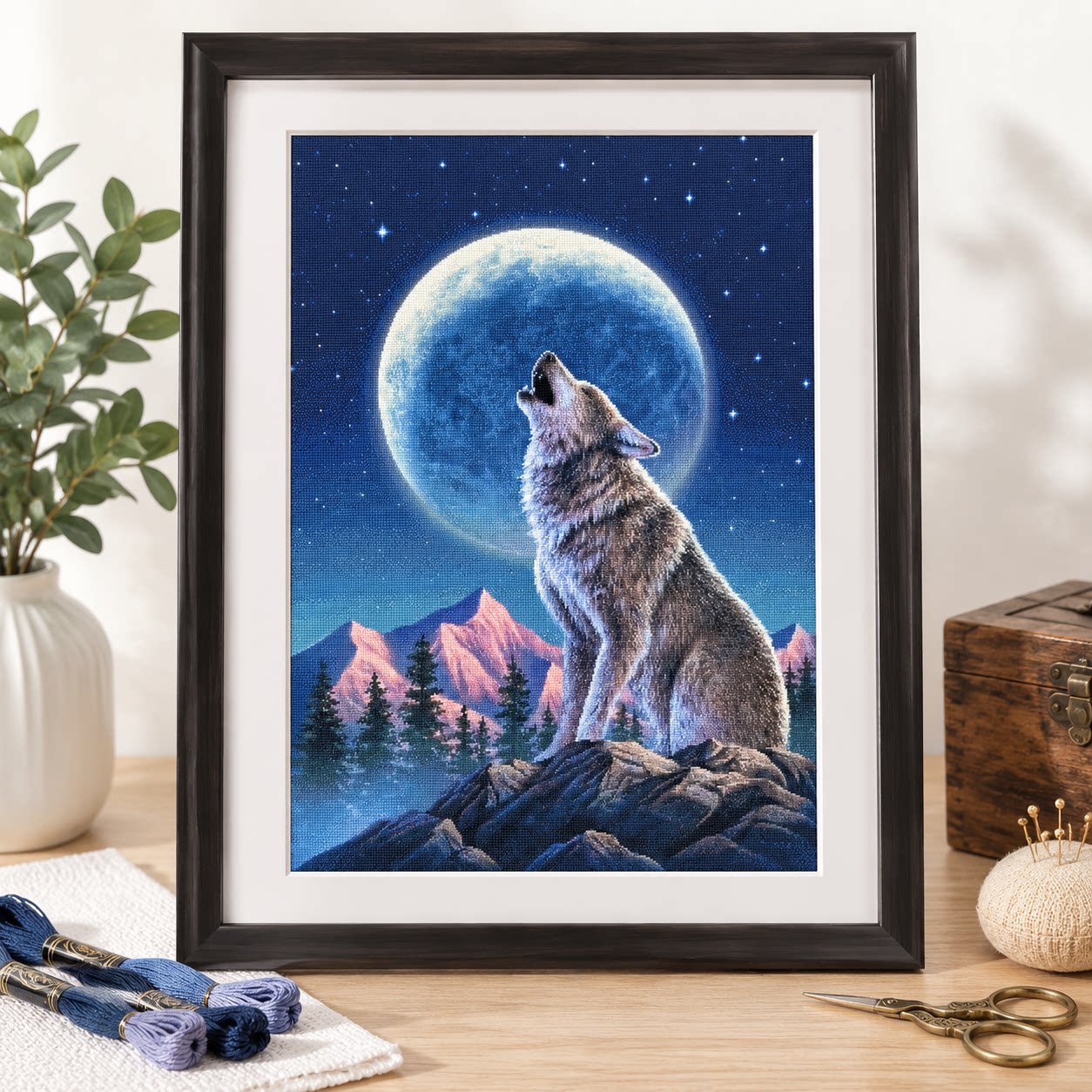 [ZZ9252-Lone Wolf Under the Mo - Cross Stitch Stamped Kits Beginners 评论和价格