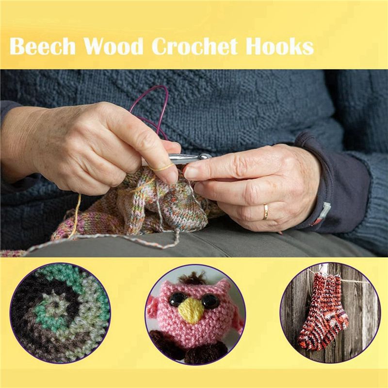 SEWS-80Pcs Wood Crochet Hooks  - Wooden Crochet Hooks Ergonomic Handle 评论和价格
