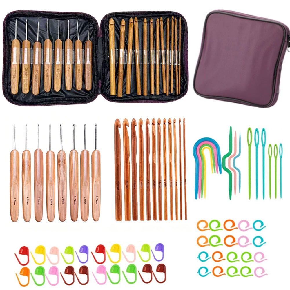 74pcs Bamboo Crochet Hooks Set - Craft Tools 评论和价格