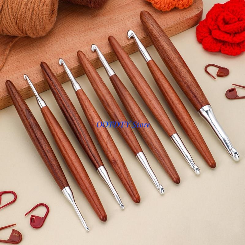 367A 8Pcs Wooden Handle Croche - Wooden Crochet Hooks Ergonomic Handle 评论和价格