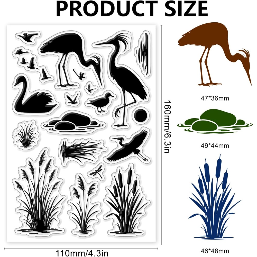 Wetlands Birds Pattern Clear S - Clear Silicone Stamps For Card Making 评论和价格