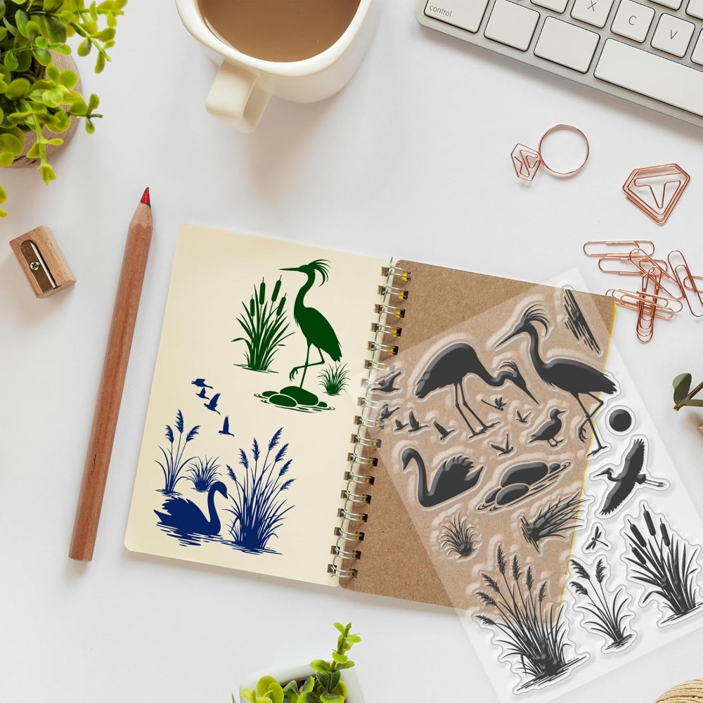 Wetlands Birds Pattern Clear S - Clear Silicone Stamps For Card Making 评论和价格