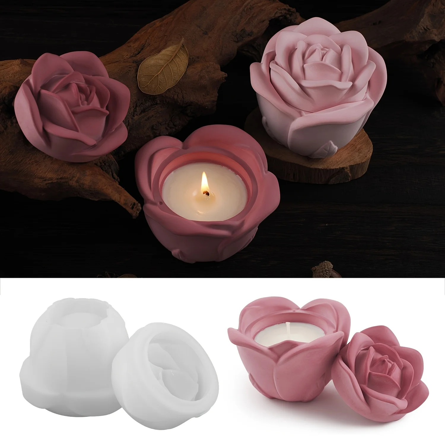 2-Piece Set Rose Shaped Silico - Silicone Epoxy Resin Molds Set 评论和价格