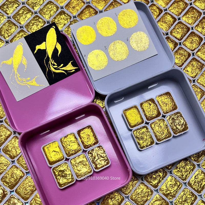 Golden Pearlescent Pigment Sol - Watercolor Paint Set Solid Pigment 评论和价格