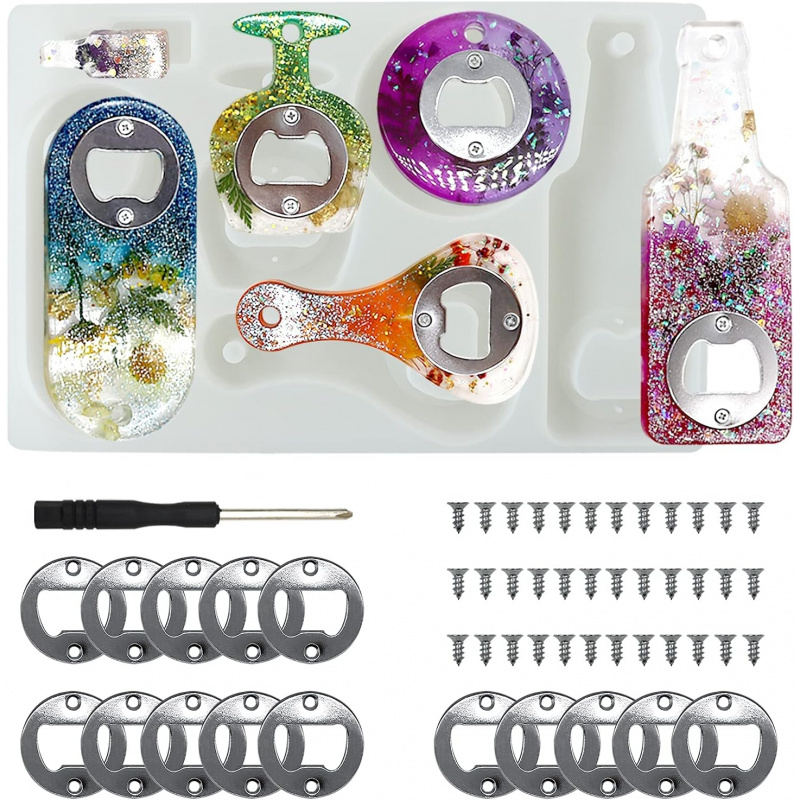Bottle opener resin mold、Beer  - Silicone Epoxy Resin Molds Set 评论和价格