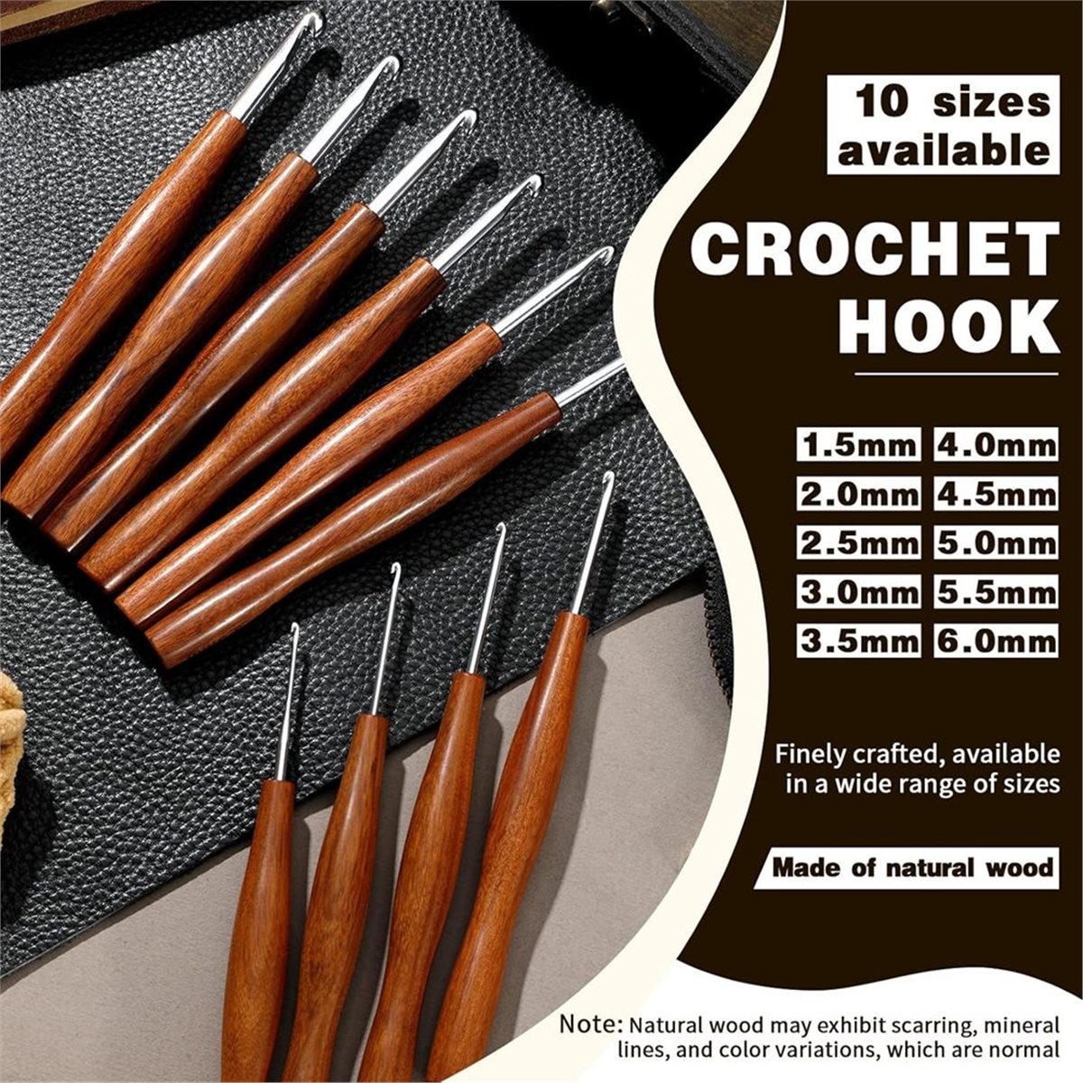 NOCM 5 Pcs Crochet Hook, 5 Siz - Wooden Crochet Hooks Ergonomic Handle 评论和价格