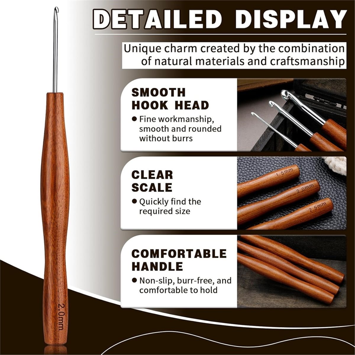 NOCM 5 Pcs Crochet Hook, 5 Siz - Wooden Crochet Hooks Ergonomic Handle 评论和价格