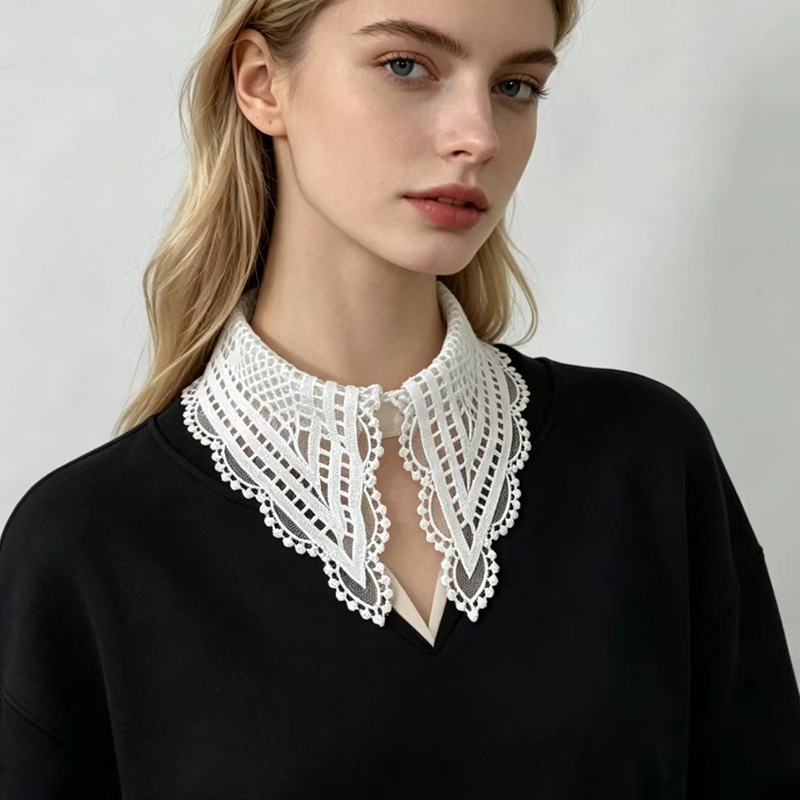 Lady White Ruffled False Colla - Embroidery 评论和价格