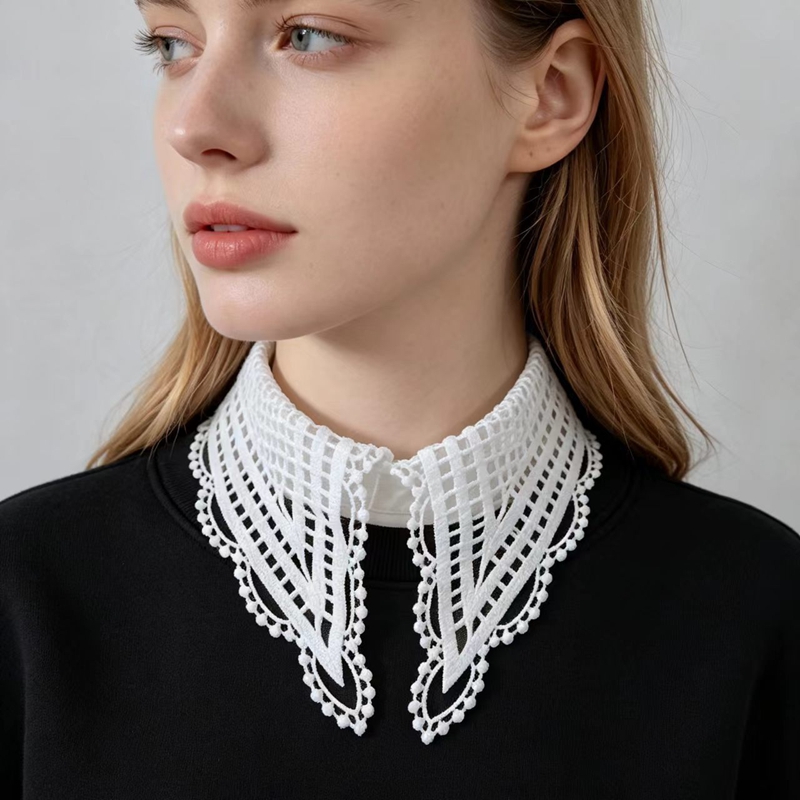 Lady White Ruffled False Colla - Embroidery 评论和价格