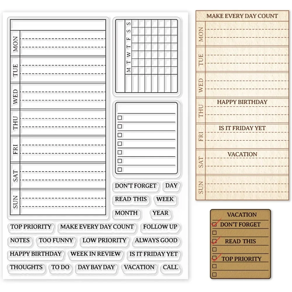 Weekly Plan Clear Stamp Calend - Clear Silicone Stamps For Card Making 评论和价格