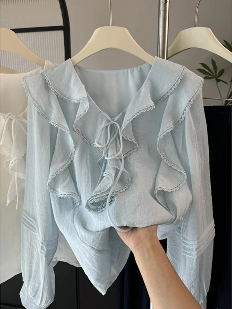 French V-Neck Chic Long Sleeve - Embroidery 评论和价格