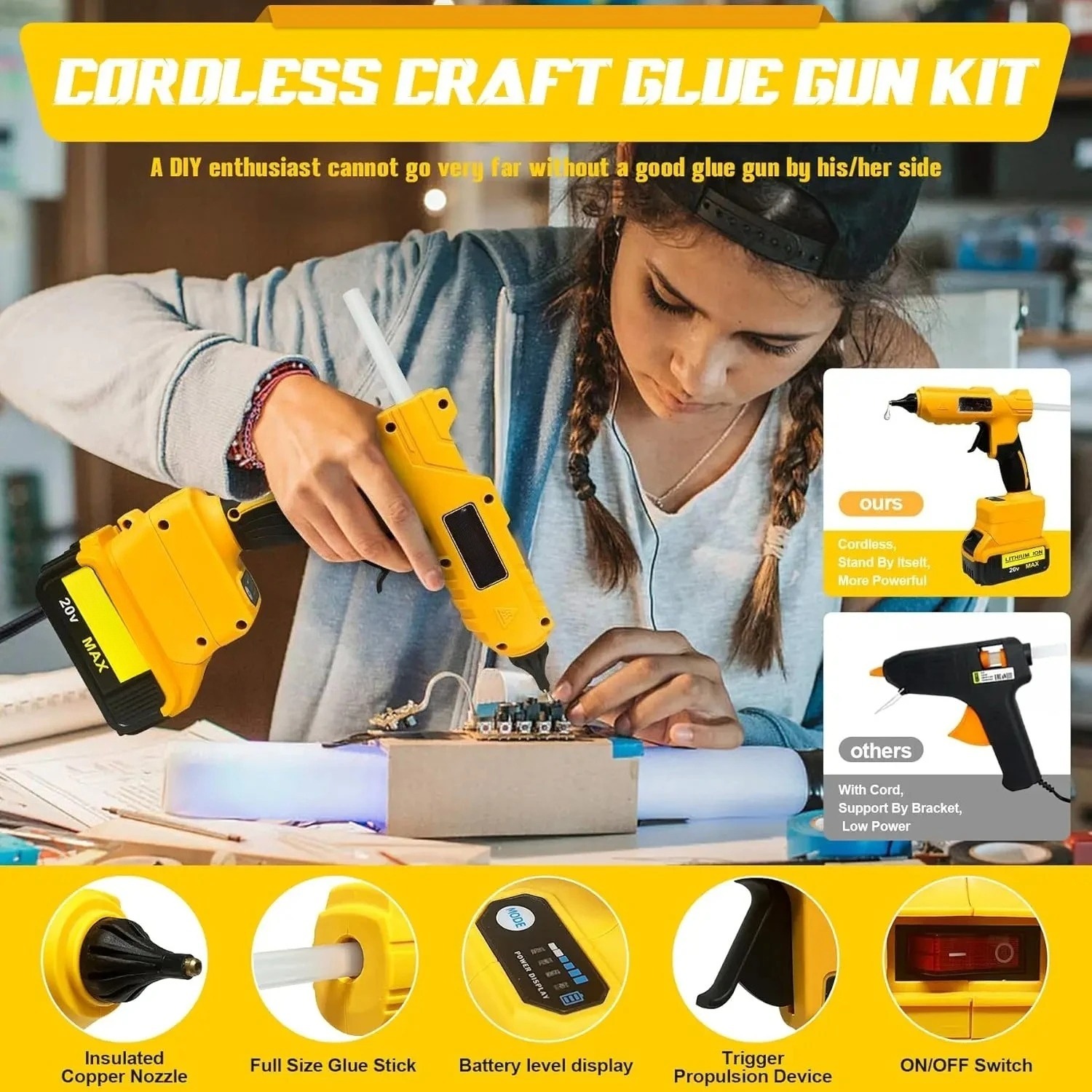 Cordless Electric Handheld Hot - Hot Melt Glue Gun Cordless 评论和价格