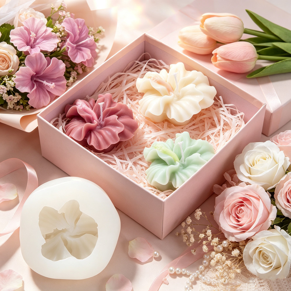 2pcs Hibiscus Flower Candle Mo - Silicone Epoxy Resin Molds Set 评论和价格