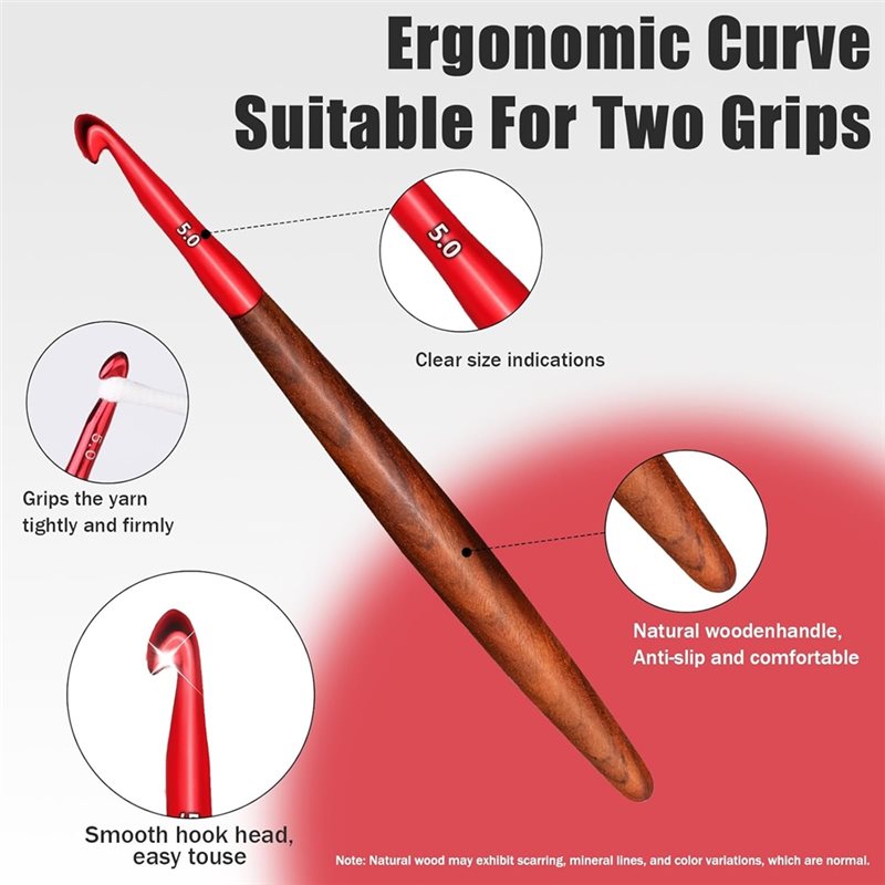 【LAST CHANCE】Ergonomic Crochet - Wooden Crochet Hooks Ergonomic Handle 评论和价格